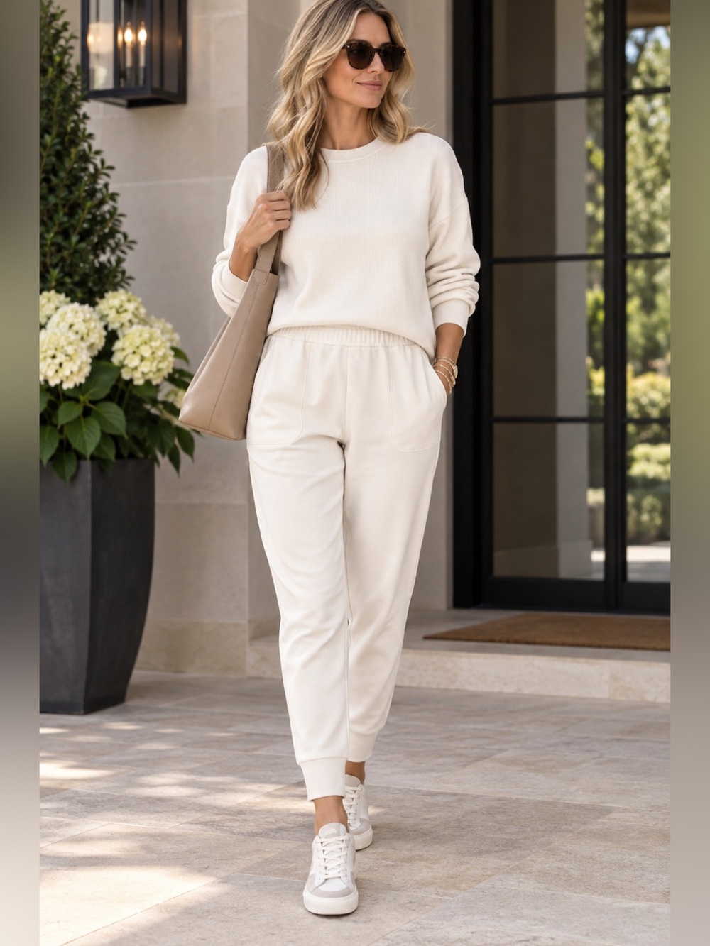Varley Cream Ivory Track Joggers Size Small 25” NWT Brushed Rib Butter Soft